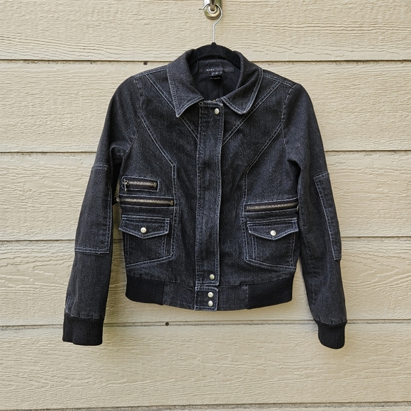Marc Jacobs light black denim moto jacket size small FLAWED PLEASE READ - Picture 1 of 8